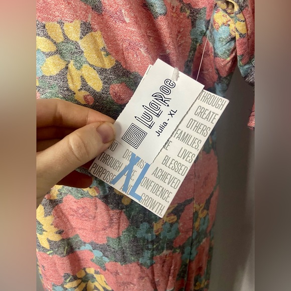 LuLaRoe Julia Dress Gray with Multicolored Florals Midi Form Fitting - Picture 4 of 7